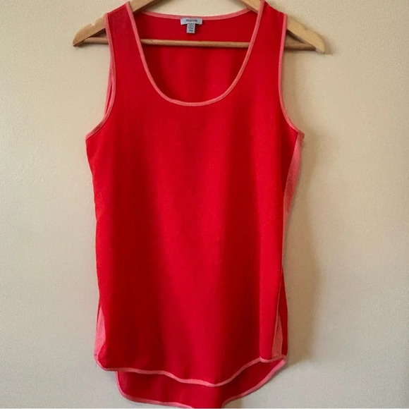 Tristan| Fun Silky Red & Pink Lightweight Hi-Low Sleeveless Tunic Blouse Sz S - Picture 1 of 5